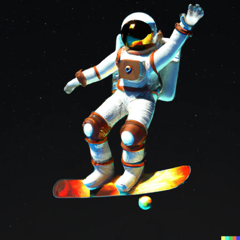 DALL·E 2022-12-13 09.44.24 - diseño de un cuadro de un astronauta en patineta en 4k con la mejor resolución, un diseño atractivo y espacial en 3d